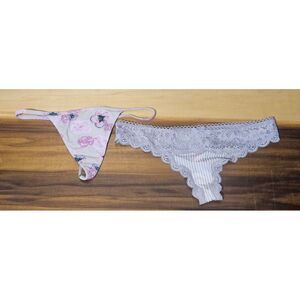 NWT Victoria's Secret Stretch Cotton V-String & Dream Angels Lace Trim Thong -XS
